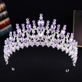 Brishow Light Up Princess Silver Rhinestones Tiaras, Bride Wedding Garden Crowns, Crystal Medieval Hair Piece for Women (Purple)
