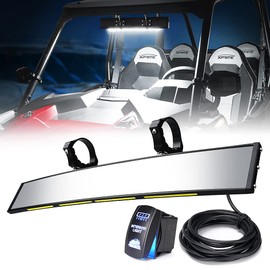 Xprite 17.5" UTV Rear View Center Mirror w/Interior Lights and Rocker Switch, Aluminum Curved Rearview Mirrors fits 1.75"-2" Mount for Polaris RZR Can-Am X3 Kawasaki Yamaha, Patent Design