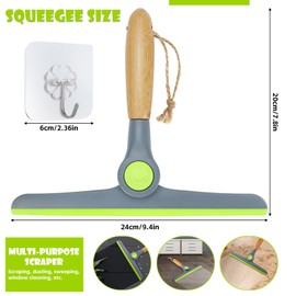 Shower Squeegee for Glass Doors, Car Window Squeegee with Wooden Handle and Hook, Squeegee for Shower Glass Door and Tile (Grey, Green)