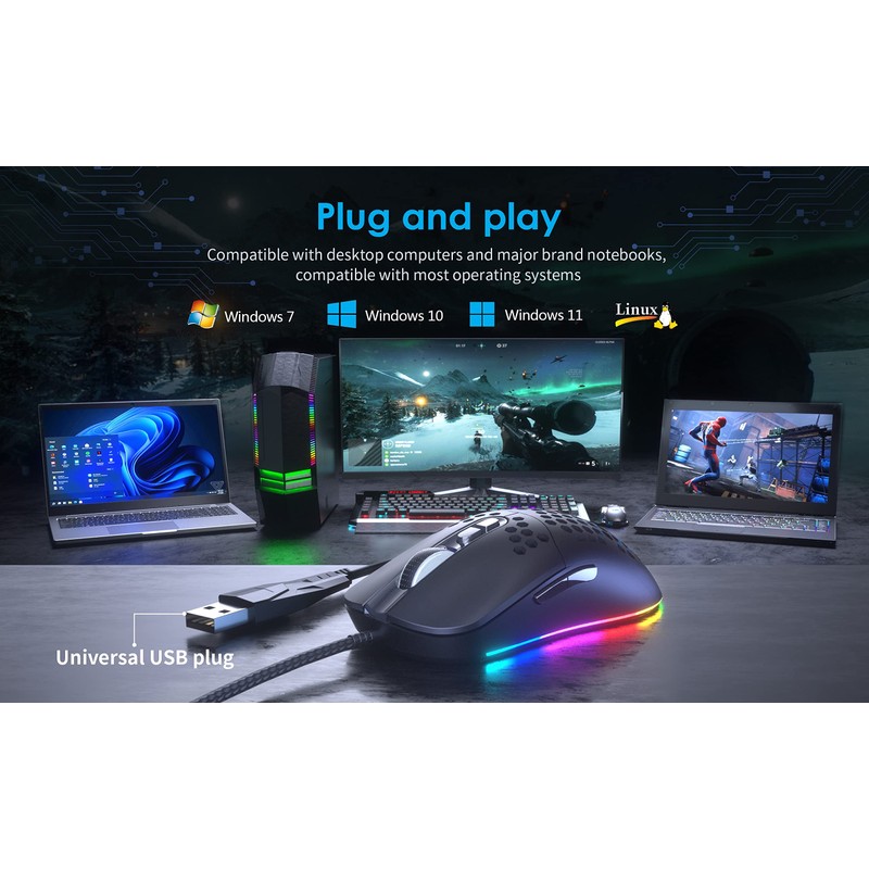 CYD C306 Kabelgebundene Gaming-Mäuse mit 7200 DPI Sensor, Gaming-Mäusen mit