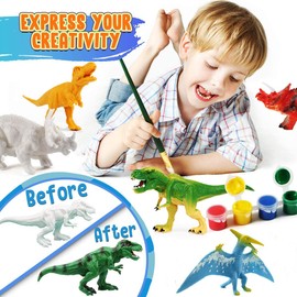 TuYines Dinosaur Painting Set for Children, Dinosaur Figures Craft Set, 14 Pieces 3D Dinosaur Toy Painting Sets, Children from 4 5 6 7 8 9 10 Years Old Boys Girls, Paint Your Own Dino (A)