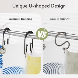 AmazerBath Shower Curtain Hooks Rings, Metal Shower Curtain Rings, Black Shower Curtain Hooks Rust Proof Double Hook Shower Hooks for Shower Curtain and Liner, Shower Rod Hooks Bathroom 12Pcs