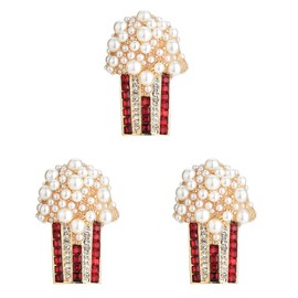 PACKOVE 3Pcs Crystal Brooch Pin Food Lapel Pin Popcorn Brooch Cute Brooch Pins Clothes Brooch Pin Rhinestone Brooches For Women