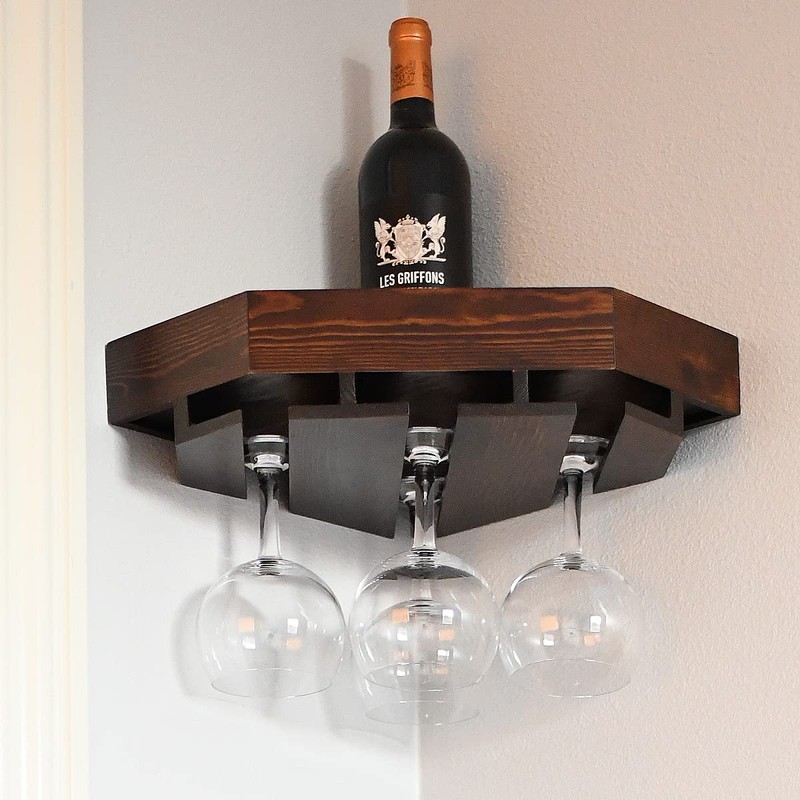 WELLAND Wall Mounted Corner Wine Rack -2 Pack Wooden Rustic