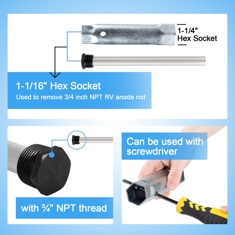 5Pcs RV Water Heater Anode Rod & Flush Wand &