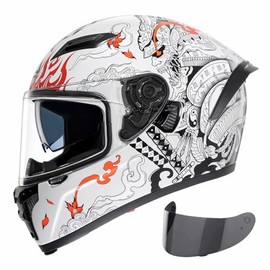 TRIANGLE Motorcycle Helmets Full face Helmet for Adults Men and Women Dual Visor with Internal Sunshield DOT Approved (Glossy White, X-Large)