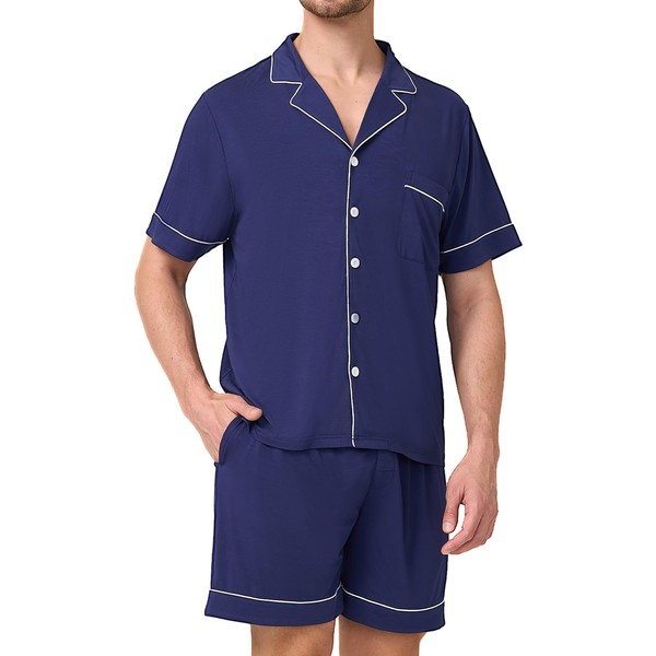 BAMBOO COOL Mens Pajama Set Summer Cooling Pjs Button Down