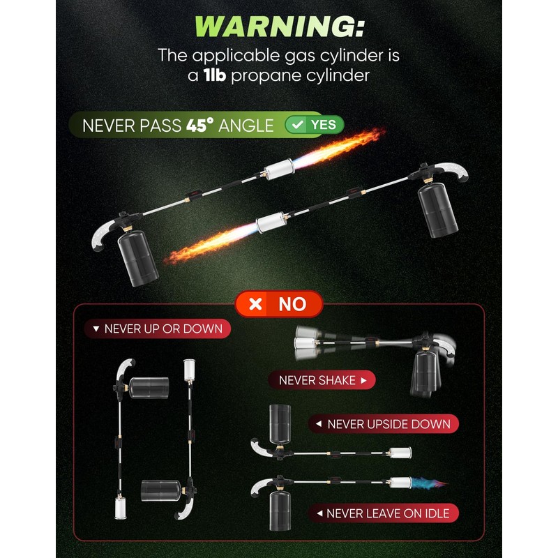 Saker Propane Weed Torch, 45,000 BTU, 30" Handle, Heavy Duty