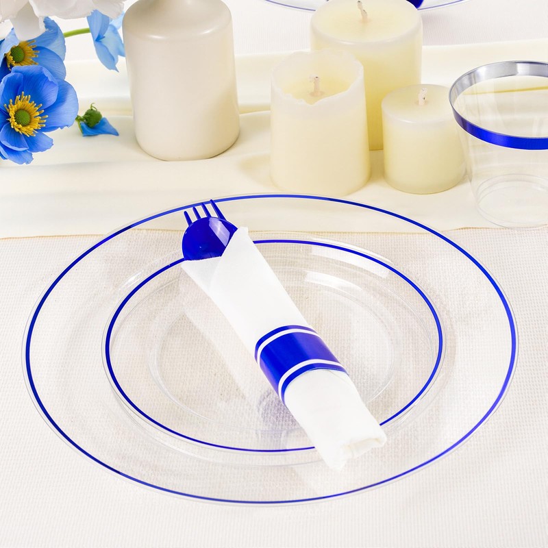 SUT 350 Pcs Blue and Clear Plastic Dinnerware Set for