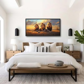 Large Lion Framed Canvas Wall Art for Living Room Bedroom Sunrise Sunset Lion Pictures Decor Nature Landscape Painting Prints Artwork Home Dining Room Office Decoration 60"x30"