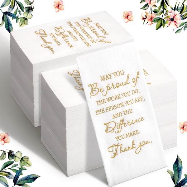 Tatuo 200 Pcs Thank You Gifts Napkins Gold and White 2 Ply Paper Napkins Bulk Inspirational Gifts Guest Disposable Dinner Napkins for Wedding Birthday Party Friend Coworker Employee Appreciation Gift
