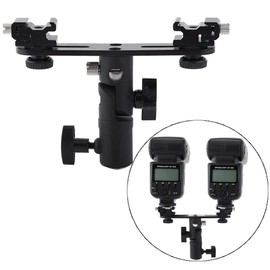 Dual Flash Bracket, Hot Shoe T Type Swivel Camera Speedlite Light Stand with Umbrella Reflector Holder 1/4" 3/8" Mount for Photo Video Photography