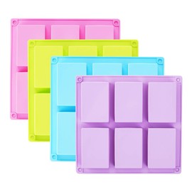 TDHDIKE 4 Pack Silicone Soap Molds(Blue & Pink & Green & Purple), 6 Cavities Silicone Baking Mold DIY Handmade Soap Making, Muffin, Loaf, Brownie, Cornbread and More