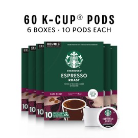 Starbucks K-Cup Coffee Pods, Dark Roast Coffee, Espresso Roast for Keurig Coffee Makers, 100% Arabica, 6 Boxes (60 Pods Total)