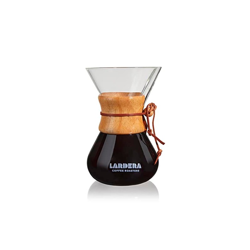 Lardera Iconic Six-Cup Glass Coffee Maker with Wooden Collar, 27oz