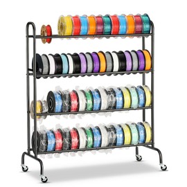 AHOWPD 3D Printer Filament Storage Rack - 4 Tier Rolling Filament Spool Holders Racks with Wheels, Heavy Duty Metal Shelf for PLA/ABS/TPU, Filaments Organzied for 3D Printing Studio, Office Workshop