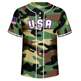 Rgubvui Men's American Flag Baseball Jerseys for Independence Day Red White Blue Camouflage Style Shirts USA Patriotic Jersey