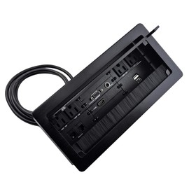 Conference Table Connectivity Box with 4 AC Power + 2 RJ45（CAT6） + 1 Audio 3.5mm + 1 VGA + 1 HDMI + 2 USB Charger with 5.58ft Power Cord … (Black)