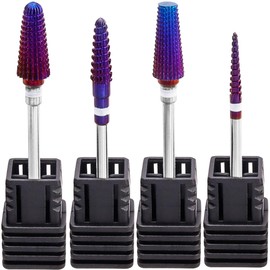 Wolfride 4 Pcs 5 in 1 Tornado Nail Drill Bits, 3/32'' Purple Coated Tungsten Carbide Cuticle Bits Two Way Safety Efile Bit Professional Manicure Pedicure Rotary Tool Milling Cutter