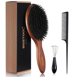 BESTOOL Hair Brush, Boar Bristle Brush for Women, Men, Children, Beech Paddle Natural Bristles for Thin, Fine Hair, Improving Hair Texture (Beech)