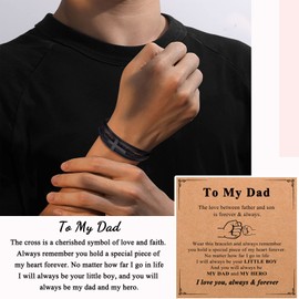 PINKDODO Father's Day Gifts for Dad, Dad from Son, Father and Son Gifts, Cross Bracelet Birthday Christmas Men Bonus Step Daddy Presents Cross-Black (B-Cross-leather-Dad-04)