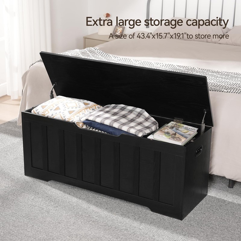 47.2" Storage Chest Extra Large,Storage Trunk with 2 Safety Hinges,Wooden