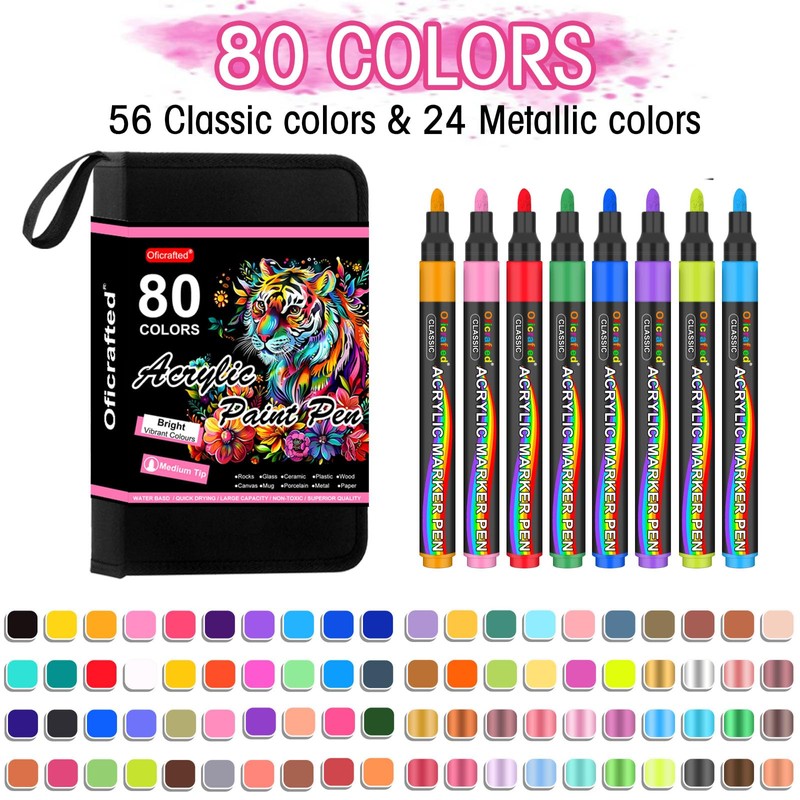 Oficrafted 80 Colors Acrylic Paint Pens, Premium Acrylic Paint Markers,