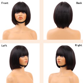 HOTJAR 8 Inch Short Bob Wig With Bangs Human Hair Bob Wig Realistic Scalp Glueless Non Lace Front Wig Human Hair For Women 180% Density (FTP287# 8 Inch NT#)