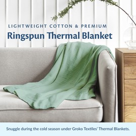 Groko Textiles 100% Soft Premium Ringspun Cotton Thermal Blanket Twin Size 66x96 Lightweight Warm Soft Breathable Blanket (Sand, 1)