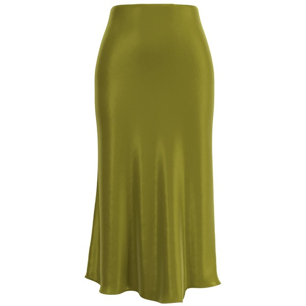 Soowalaoo Womens Leopard Print Skirt Midi Long Length Silk Satin