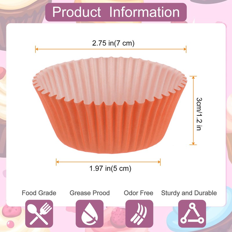 sourcing map 100 Count Cupcake Liners Orange Cupcake Cups Standard