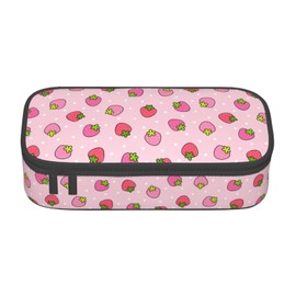 HKHEHOP Cute Pink Strawberry Dot Pencil Case Big Capacity Storage Pencil Pouch Stationery Bags With Zipper Portable Pen Holder Box Organizer For Boys Student College School Office Supplies