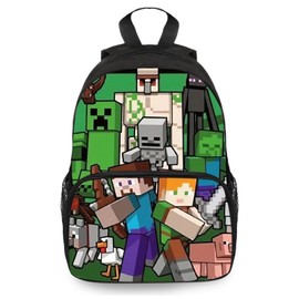 Nhemeylp Mincraft Backpacks, School Bag with Mesh Pocket and Adjustable Padded Shoulder Straps, Lightweight Backpack for Travel Sports, Gamer Gifts for Boys and Girls (Colour C)