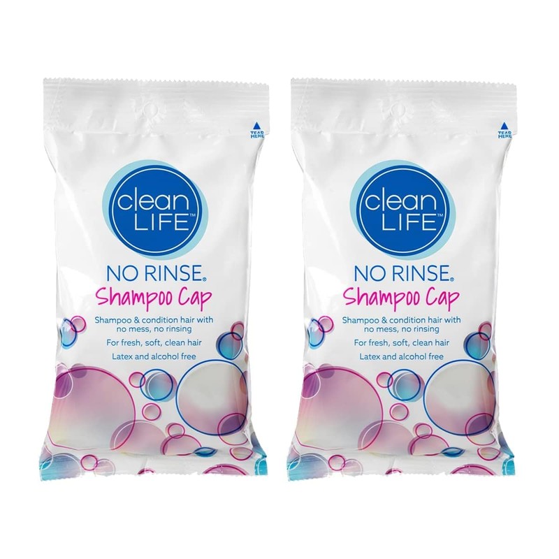 Cleanlife Products No-Rinse Shampoo Cap (2 Pack) - Waterless, Rinseless