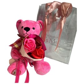 Q-FLA Cupla bath salt soap flower colorful bear pink mini bouquet rose red gift bag set, 1 piece, 1g / Q-FLA 큐플라 입욕제 소프플라워 컬러풀 베어 핑크 미니 부케 로즈 레드 기프트백 세트, 1개, 1g