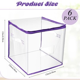 Abbylike 6 Pcs 12'' Zippered Clear Plastic Storage Bags with Label Pocket and Handles Plastic Storage Bins Clear Moving Bags Waterproof Organizers Tote Bags for Closet Sheet Clothes Packing(Purple)
