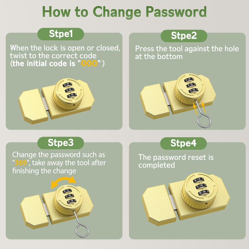 MeBantoo Keyless 3-Digit Combination Lock, Mechanical Stick-on Drawer Latch, Security