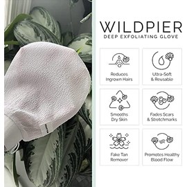 Wildpier Beauty Plus+ Guante Exfoliante Profundo por Baño, Ducha, Spa - Elimina la Piel Muerta - Depurador Facial Hecho de Materiales a Base de Plantas, Color Blanco