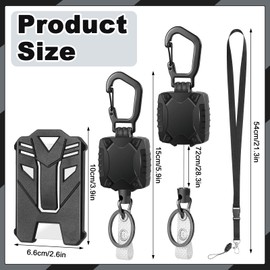 2 Pack Heavy Duty Retractable Keychain, with 28.3" Steel Cord, 2 PCS ID Badge Holder and 2 PCS Detachable Lanyard Strap for Name Card