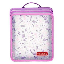 Step by Step Pink Folding File Box with 3 Compartments for Notebooks, File Folders, Writing Pads, A4 Size with Extra Tab for 30 cm Ruler