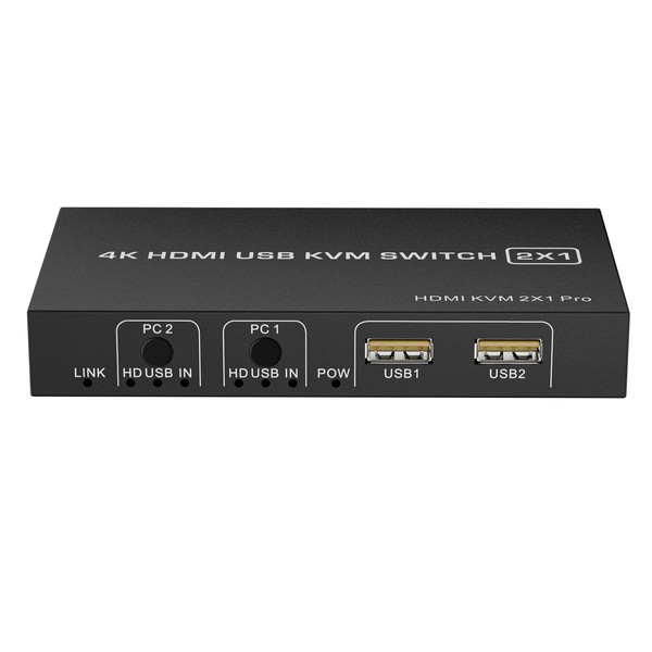 HDMI KVM Switch 1 Monitor 2 Computers 4K@60Hz,USB-B Dual Computers