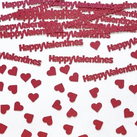 HappyValentines Heart Confetti - Pearlescent Card with Red Heart Shapes - Scatter/Sprinkle on a Table as Decorations