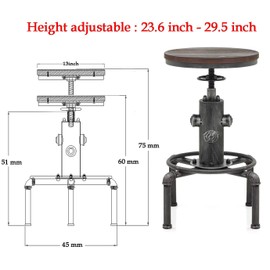 Topower American Antique Vintage Industrial Barstool Solid Wood Water Pipe Fire Hydrant Design Cafe Coffee Silver Industrial Bar Stool (2)