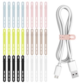Donruby 30Pcs Silicone Cable Ties - Reusable & Washable with Adjustable Locking Buckle Design, High Elasticity Cable Straps for Home, Office, School, Travel Essential Cord Organizer (6 Colors)
