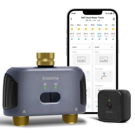 2 Zones WiFi Water Timer Brass Inlet and Outlet, Sprinkler Timer for Garden Hose, APP Remote Control WiFi Hose Timers with Gateway, Voice Control with Alexa, Rain Delay and Manual Mode for Watering