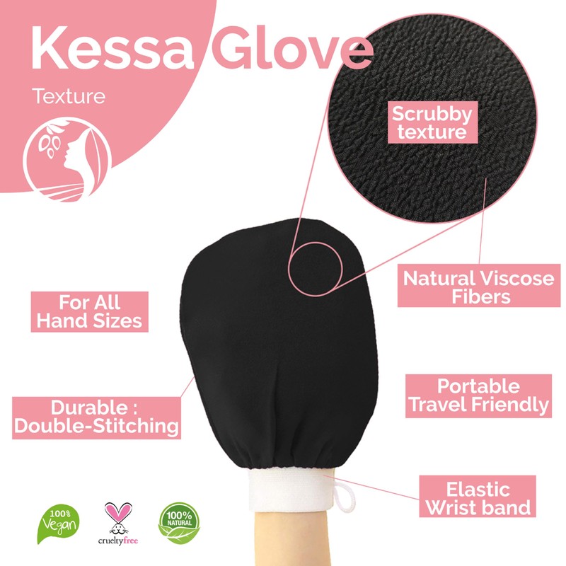 Fatima's Garden Exfoliating Kessa Glove - Natural Spa Scrubber, Black