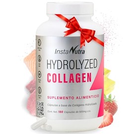 Colágeno Hidrolizado con Acido Hialuronico, Elastina y Vitamina C - Fórmula Completa: Articulaciones, Uñas, Cabello, Piel - SIN SABOR - 180 Cápsulas de 500 mg Sin azúcar, Sin gluten, Origen Natural, NON-GMO