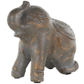 Deco 79 Paper Mache Elephant Handmade Decorative Sculpture Distressed Carved Home Decor Statue with Wood Inspired Accents, Accent Figurine 10" x 5" x 10", Dark Gray