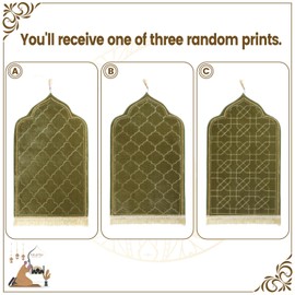Muslim Prayer Rug Gold Rimmed Soft Thick Flannel Prayer Carpet Mat 25.5x45 Inch One of Three Random Patterns, Pea Green