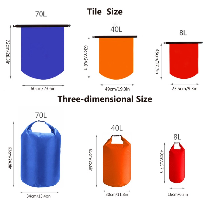 3pcs Waterproof Dry Bag Roll Top Dry Sack For Kayaking